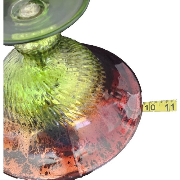 Vintage Green Glass Compote Dish, 7" Tall x 10" Wide Pedestal Bowl Decorative - Picture 7 of 8